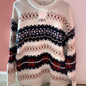 ZARA OVERSIZED KNIT JACQUARD SWEATER MULTICOLORED